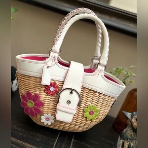 Coach Limited Edition Floral Straw Tote Bag